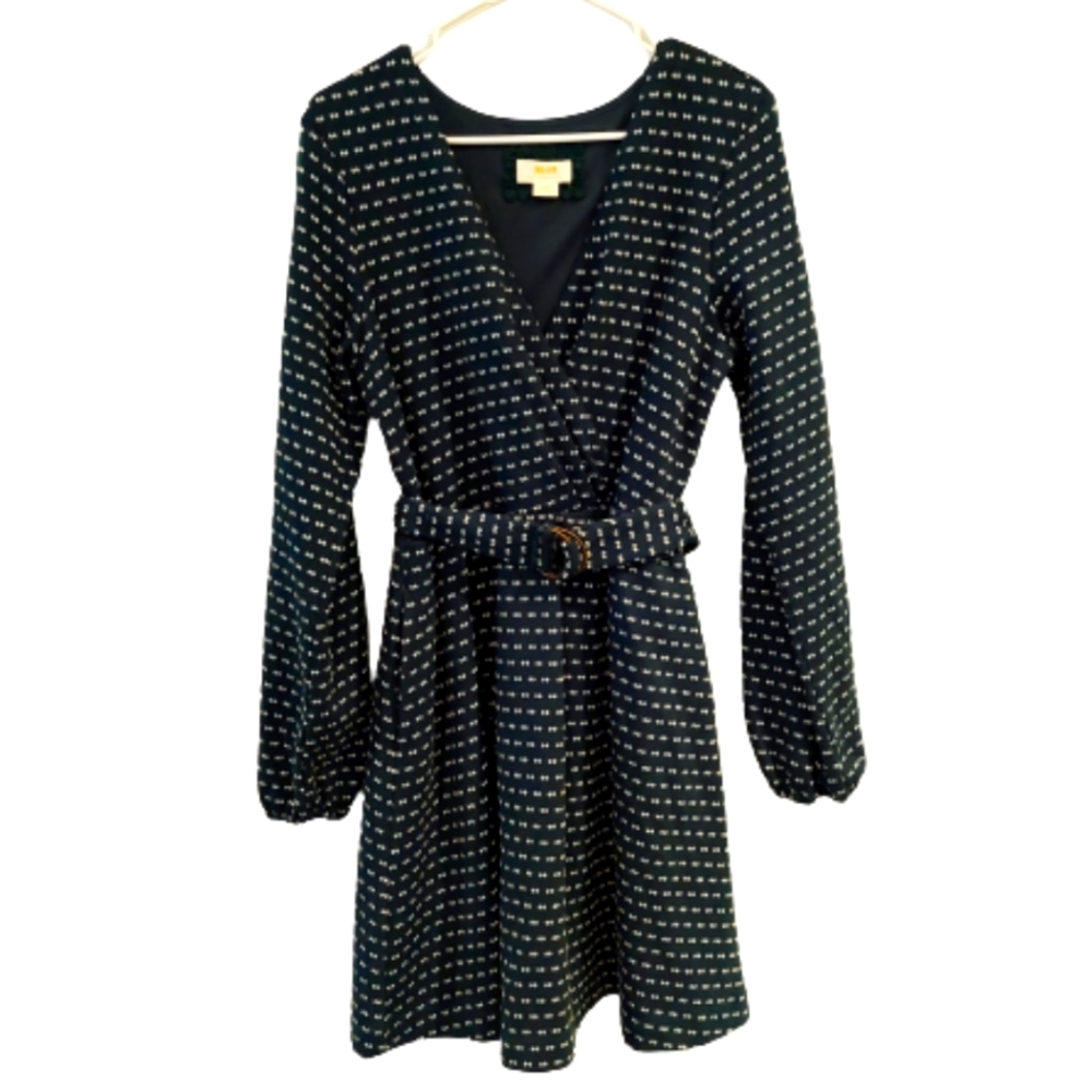 Maeve by Anthropologie Malta belted long sleeve green dress v-neck size large - Picture 2 of 8